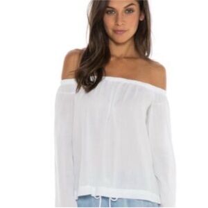Anthropologie NWT Cloth & Stone Off the Shoulder White Fringe Detail Long Sleeve